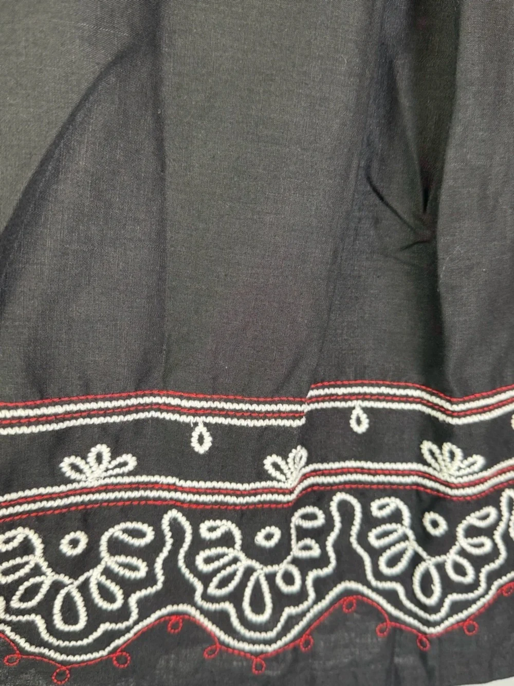 LOFT Black Linen Blend Embroidered A-Line Skirt 16 Boho